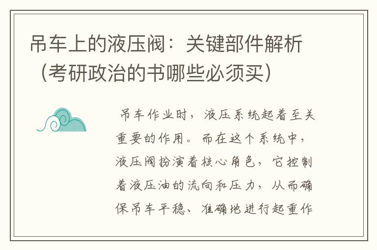 吊车上的液压阀：关键部件解析（考研政治的书哪些必须买）