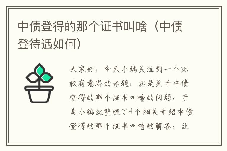 中债登得的那个证书叫啥（中债登待遇如何）