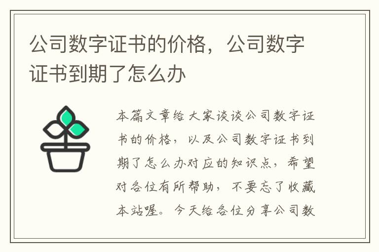 公司数字证书的价格，公司数字证书到期了怎么办