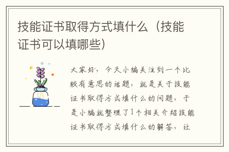 技能证书取得方式填什么（技能证书可以填哪些）