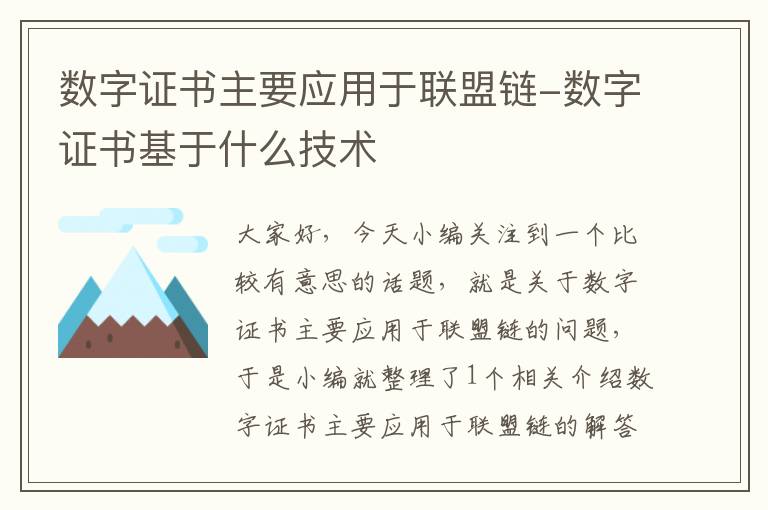 数字证书主要应用于联盟链-数字证书基于什么技术