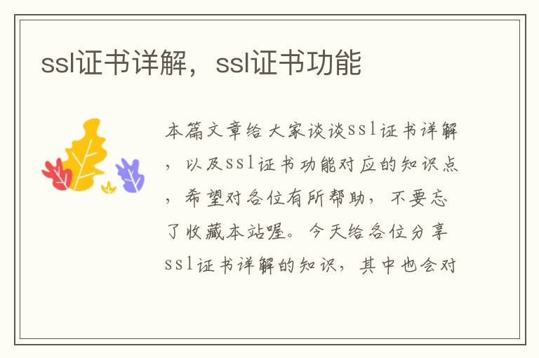 ssl证书详解，ssl证书功能