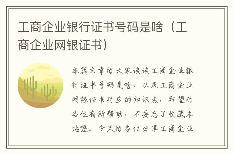 工商企业银行证书号码是啥（工商企业网银证书）