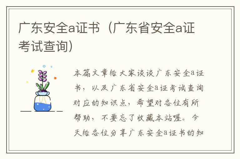 广东安全a证书（广东省安全a证考试查询）