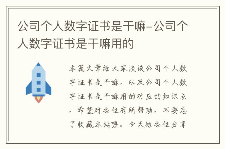 公司个人数字证书是干嘛-公司个人数字证书是干嘛用的