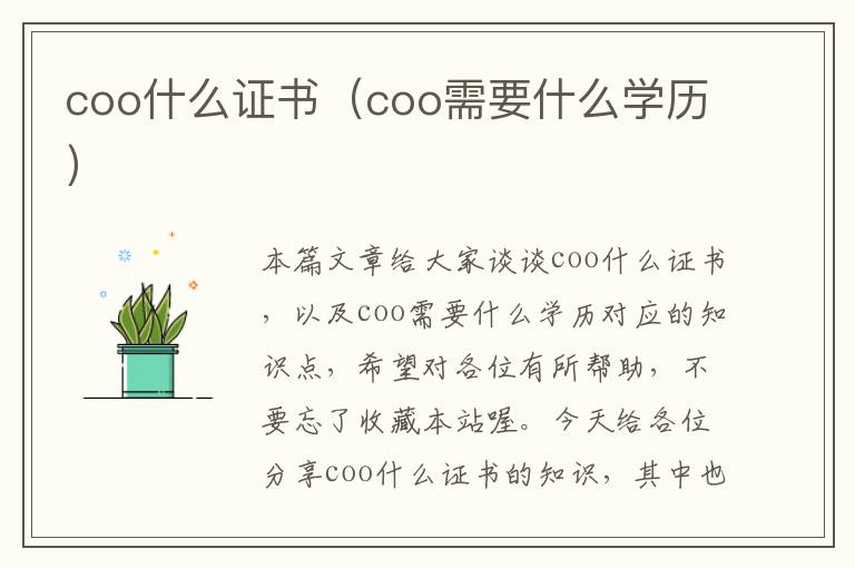 coo什么证书（coo需要什么学历）