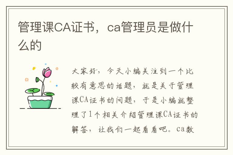 管理课CA证书，ca管理员是做什么的