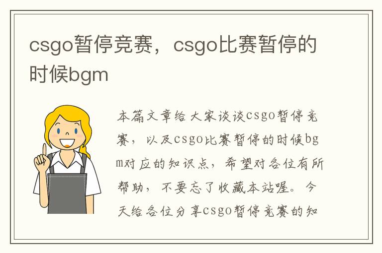 csgo暂停竞赛，csgo比赛暂停的时候bgm