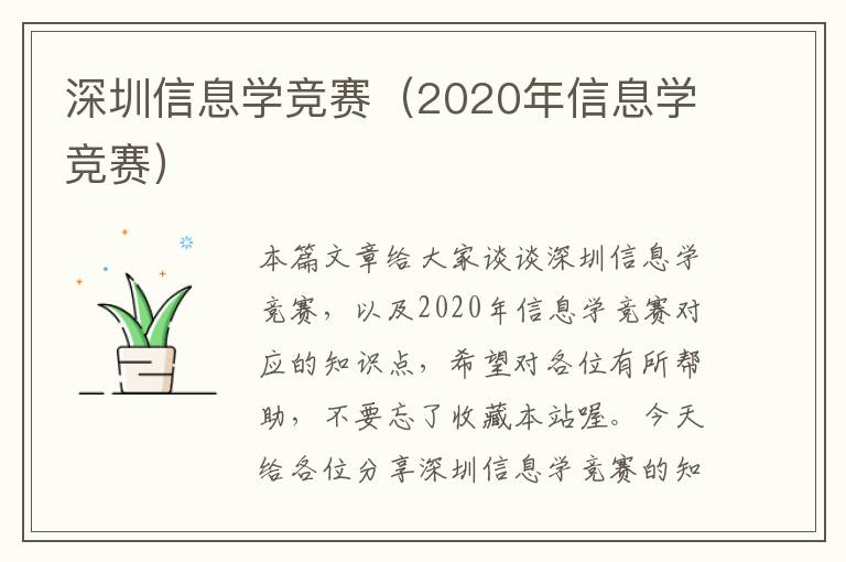 深圳信息学竞赛（2020年信息学竞赛）