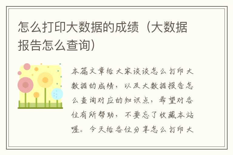 怎么打印大数据的成绩（大数据报告怎么查询）