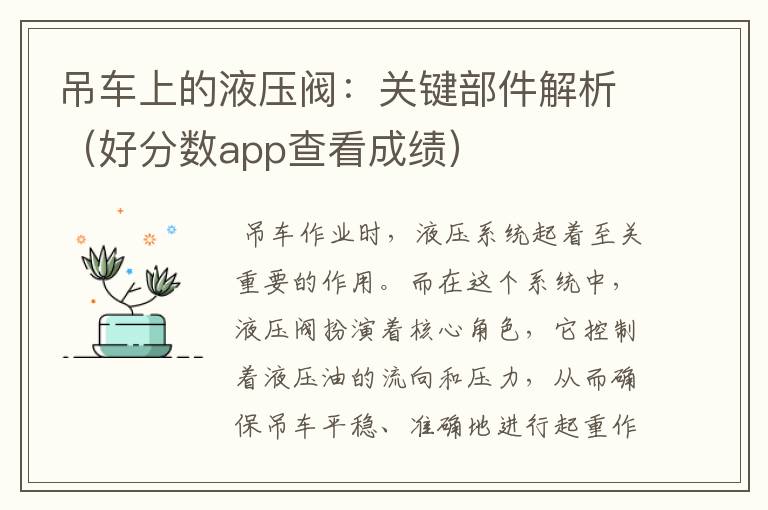 吊车上的液压阀：关键部件解析（好分数app查看成绩）