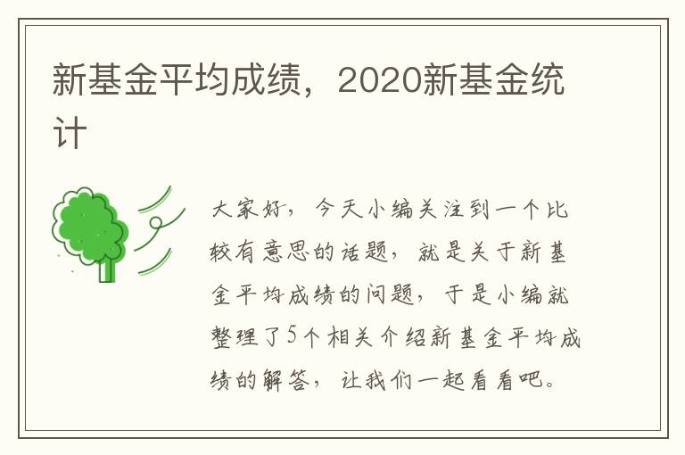 新基金平均成绩，2020新基金统计