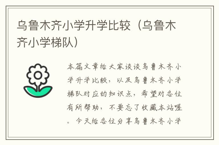 乌鲁木齐小学升学比较（乌鲁木齐小学梯队）