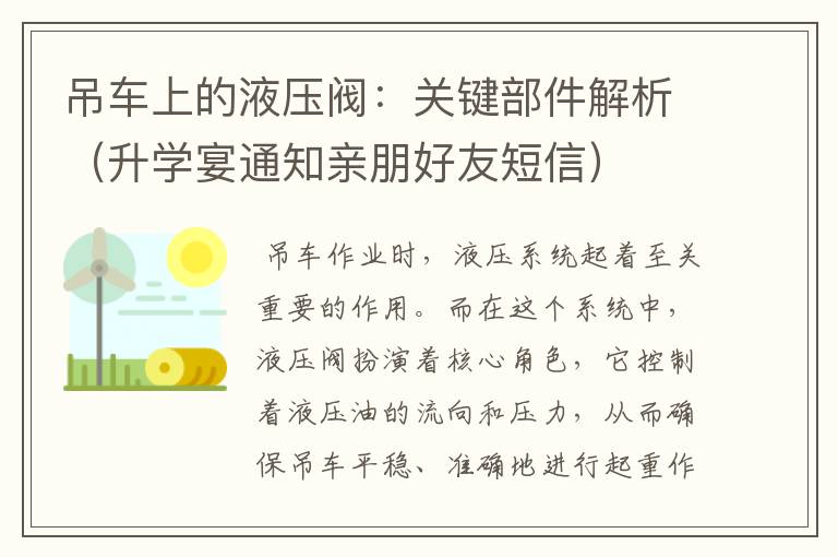 吊车上的液压阀：关键部件解析（升学宴通知亲朋好友短信）