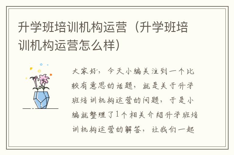 升学班培训机构运营（升学班培训机构运营怎么样）