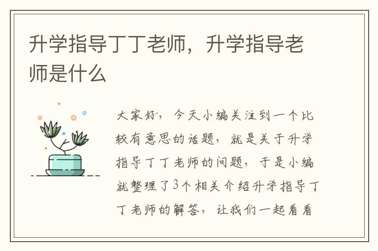 升学指导丁丁老师，升学指导老师是什么