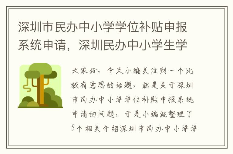 深圳市民办中小学学位补贴申报系统申请，深圳民办中小学生学位补贴申报系统