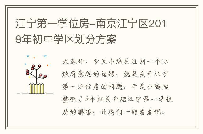 江宁第一学位房-南京江宁区2019年初中学区划分方案