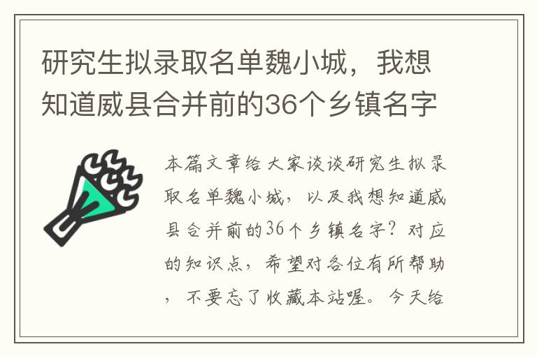 研究生拟录取名单魏小城，我想知道威县合并前的36个乡镇名字？