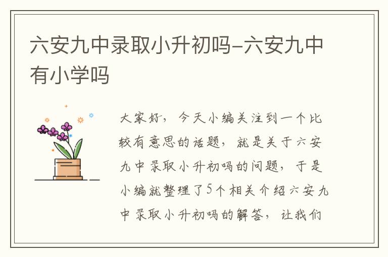 六安九中录取小升初吗-六安九中有小学吗