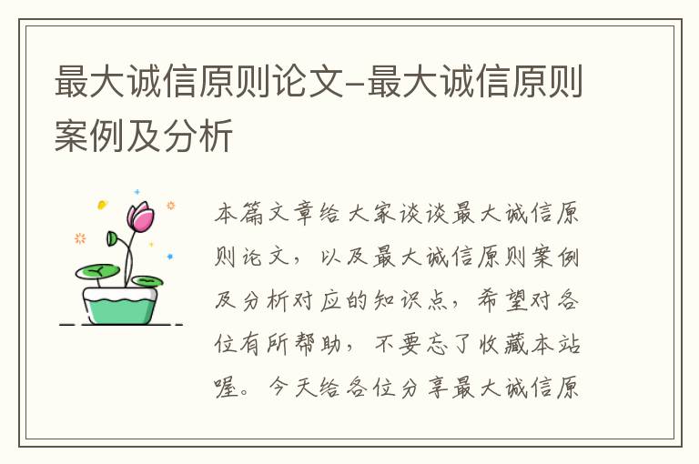 最大诚信原则论文-最大诚信原则案例及分析