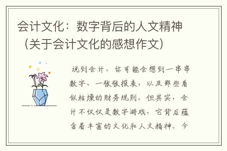 会计文化：数字背后的人文精神（关于会计文化的感想作文）