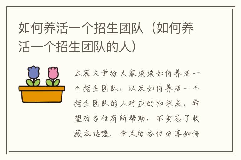 如何养活一个招生团队（如何养活一个招生团队的人）