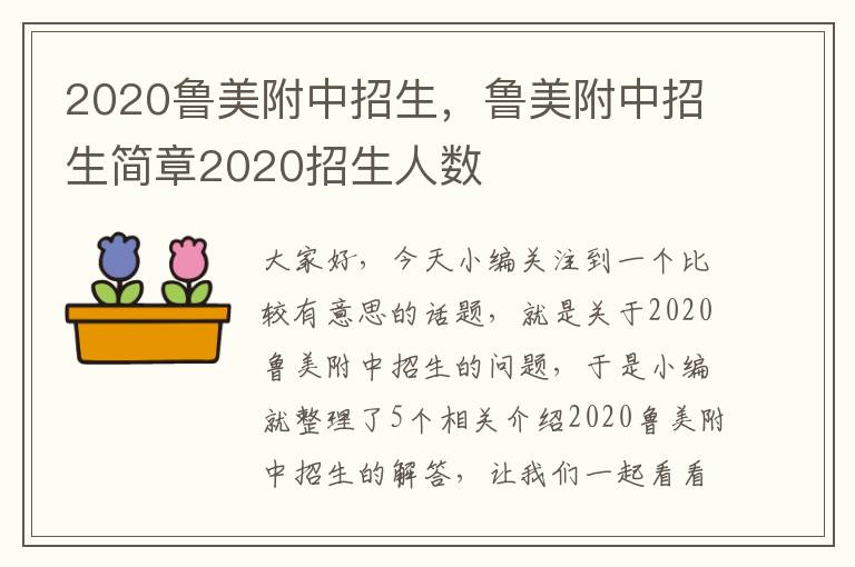 2020鲁美附中招生，鲁美附中招生简章2020招生人数