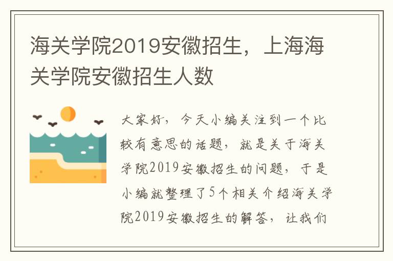 海关学院2019安徽招生，上海海关学院安徽招生人数